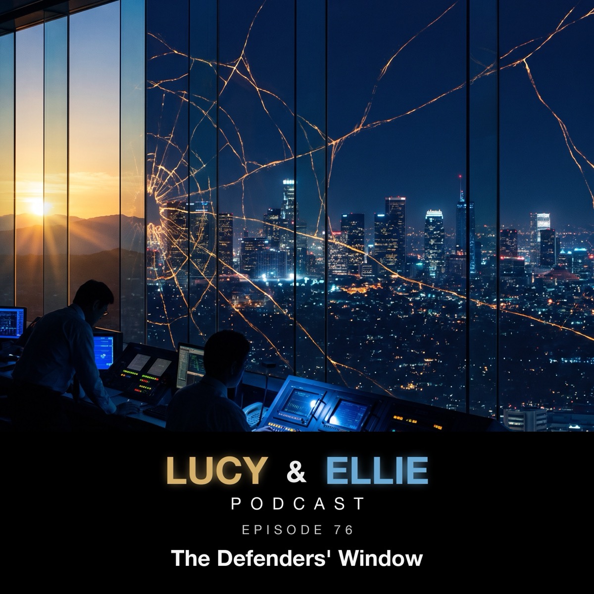 EP76 &mdash; The Defenders&rsquo; Window: episode art for the Lucy & Ellie Podcast episode about the August 2026 collective cyber defense open letter
